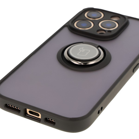 Etui z uchwytem na palec Bizon Case Hybrid Ring do iPhone 16 Pro, przydymione z czarną ramką
