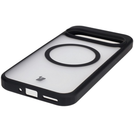 Etui z pierścieniem magnetycznym Bizon Case MatteO do Google Pixel 9/9 Pro, półprzezroczyste z czarną ramką