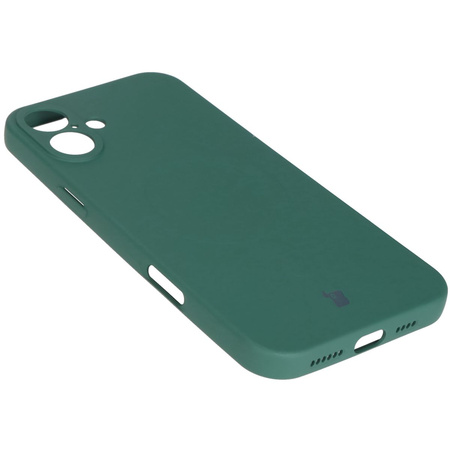 Silikonowe etui z pierścieniem magnetycznym Bizon Case Silicone Magnetic do iPhone 16 Plus, ciemnozielone