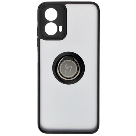 Etui z uchwytem na palec Bizon Case Hybrid Ring do Motorola Moto G34 5G, przydymione z czarną ramką