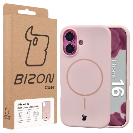 Silikonowe etui z pierścieniem magnetycznym Bizon Soft Case Magnetic do iPhone 16, jasnoróżowe