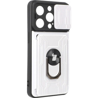 Etui Bizon Case Camshield Card Slot Ring do iPhone 14 Pro, białe