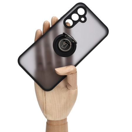 Etui z uchwytem na palec Bizon Case Hybrid Ring do Galaxy A54 5G, przydymione z czarną ramką