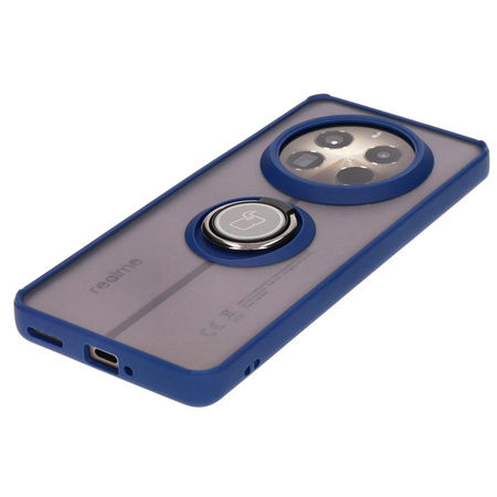 Etui z uchwytem na palec Bizon Case Hybrid Ring do Realme 12 Pro / 12 Pro+, przydymione z granatową ramką