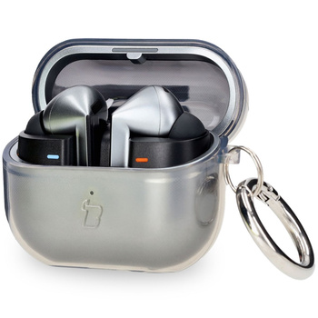 Elastyczne etui z karabińczykiem Bizon Case Headphone Clear do Galaxy Buds 3/3 Pro/3 FE przeźroczysto-czarne
