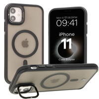 Etui z podstawką i pierścieniem magnetycznym Bizon Case Eclipse do iPhone 11, przydymione z czarną ramką