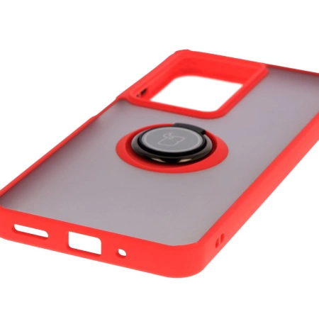 Etui z uchwytem na palec Bizon Case Hybrid Ring do Realme C75 4G / 14x 5G, przydymione z czerwoną ramką