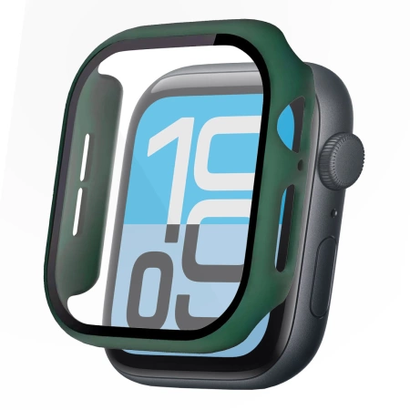 Etui ze szkłem do zegarka Bizon Case Watch Adamo do Apple Watch SE 3 / SE 2 / SE / 6 / 5 / 4 (40 mm), matowe ciemnozielone