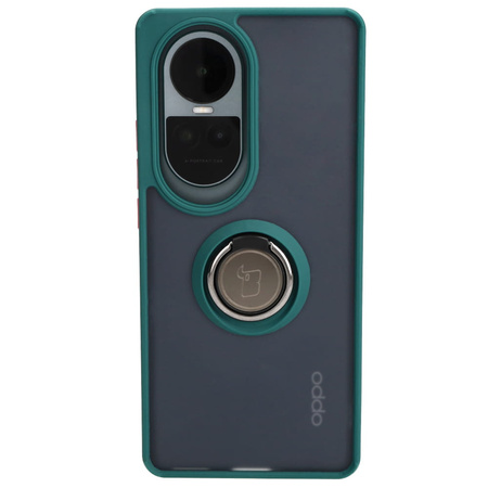 Etui z uchwytem na palec Bizon Case Hybrid Ring do Oppo Reno10 / 10 Pro, przydymione z ciemnozieloną ramką