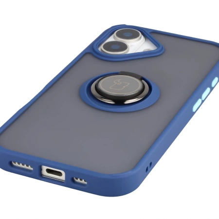 Etui z uchwytem na palec Bizon Case Hybrid Ring do iPhone 17, przydymione z granatową ramką