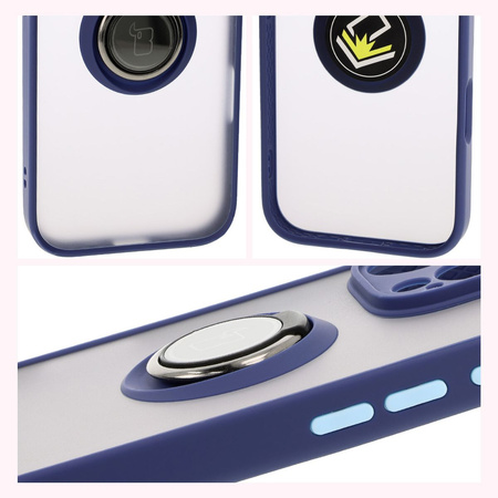 Etui z uchwytem na palec Bizon Case Hybrid Ring do iPhone 16 Pro Max, przydymione z granatową ramką