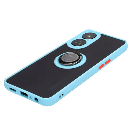 Etui z uchwytem na palec Bizon Case Hybrid Ring do Oppo Reno8 T, przydymione z jasnoniebieską ramką