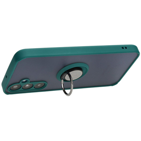Etui z uchwytem na palec Bizon Case Hybrid Ring do Galaxy A25 5G, przydymione z ciemnozieloną ramką