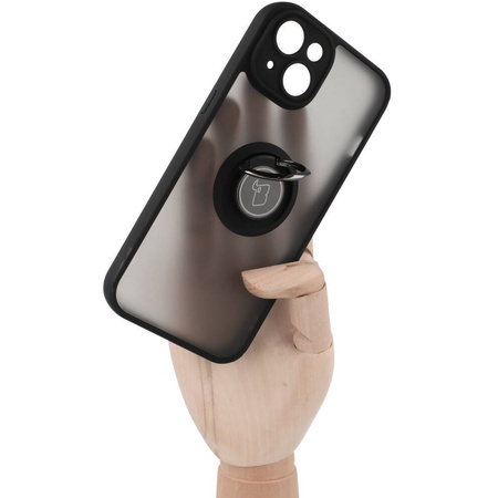 Etui z uchwytem na palec Bizon Case Hybrid Ring do iPhone 14, przydymione z czarną ramką