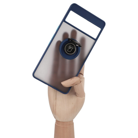 Etui z uchwytem na palec Bizon Case Hybrid Ring do Google Pixel 7 Pro, przydymione z granatową ramką