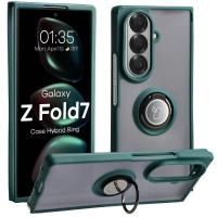 Etui z uchwytem na palec Bizon Case Hybrid Ring do Galaxy Z Fold7, przydymione z ciemnozieloną ramką