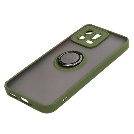 Etui z uchwytem na palec Bizon Case Hybrid Ring do Xiaomi 13, przydymione z zieloną ramką