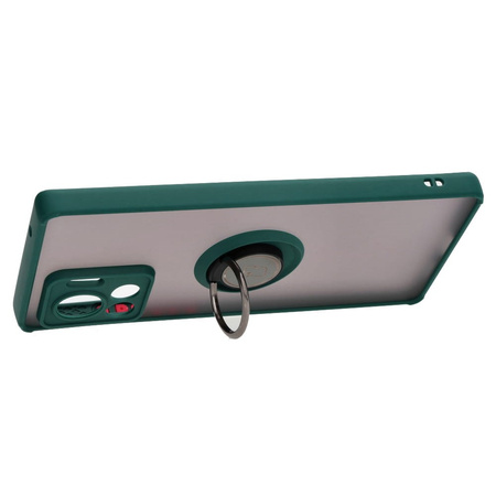 Etui z uchwytem na palec Bizon Case Hybrid Ring do Motorola Edge 30 Ultra, przydymione z ciemnozieloną ramką