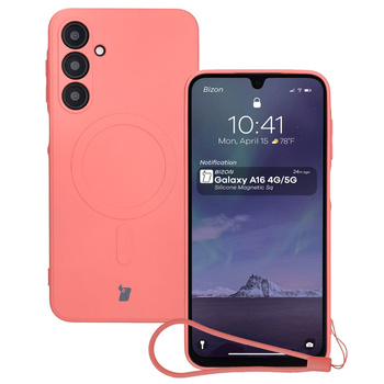 Silikonowe etui z pierścieniem magnetycznym Bizon Case Silicone Magnetic Sq do Galaxy A16 4G / 5G, brudnoróżowe