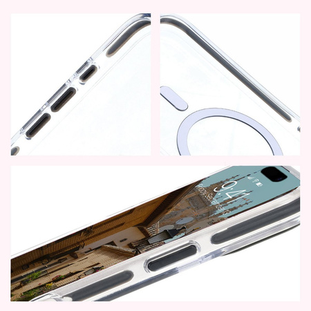 Etui z pierścieniem magnetycznym Bizon Case Marco do iPhone 16, przezroczyste z czarną ramką