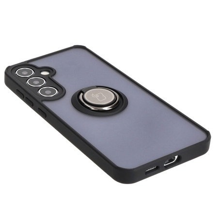 Etui z uchwytem na palec Bizon Case Hybrid Ring do Galaxy S24 Plus, przydymione z czarną ramką