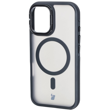 Etui z podstawką i pierścieniem magnetycznym Bizon Case Eclipse do iPhone 16, przydymione z czarną ramką