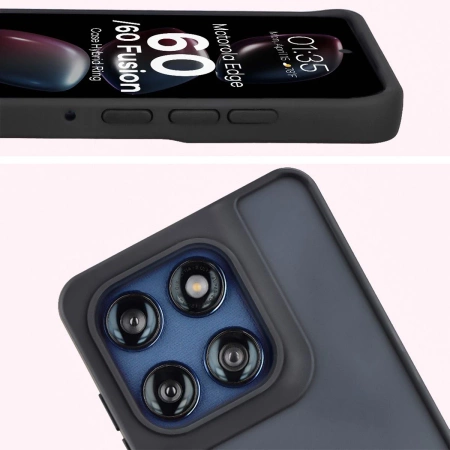 Etui z uchwytem na palec Bizon Case Hybrid Ring do Motorola Edge 60 Fusion / 60, przydymione z czarną ramką