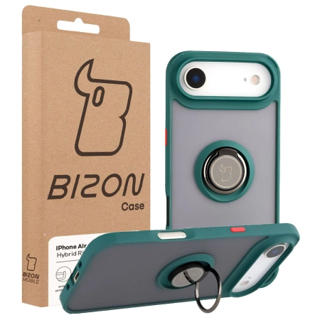 Etui z uchwytem na palec Bizon Case Hybrid Ring do iPhone Air, przydymione z ciemnozieloną ramką