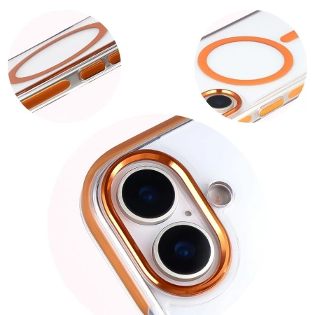 Etui z pierścieniem magnetycznym Bizon Case Marco do iPhone 17, przezroczyste z pomarańczową ramką