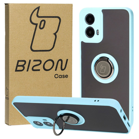 Etui z uchwytem na palec Bizon Case Hybrid Ring do Motorola Moto G34 5G, przydymione z jasnoniebieską ramką