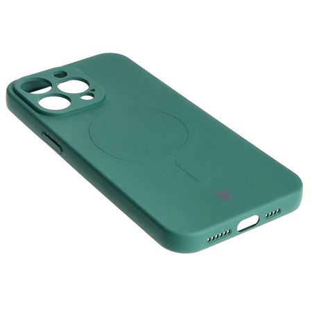Etui silikonowe z pierścieniem magnetycznym Bizon Case Silicone Magnetic do iPhone 15 Pro Max, ciemnozielone