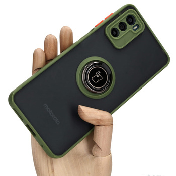 Etui z uchwytem na palec Bizon Case Hybrid Ring do Motorola Moto G42 , przydymione z zieloną ramką