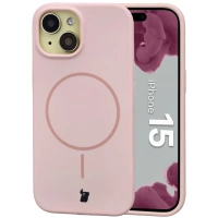 Silikonowe etui z pierścieniem magnetycznym Bizon Soft Case Magnetic do iPhone 15, jasnoróżowe