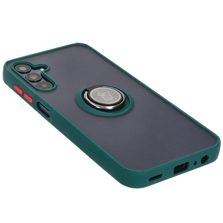 Etui z uchwytem na palec Bizon Case Hybrid Ring do Galaxy M15 5G, przydymione z ciemnozieloną ramką