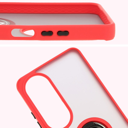 Etui z uchwytem na palec Bizon Case Hybrid Ring do Oppo A60 4G, przydymione z czerwoną ramką