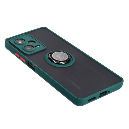 Etui z uchwytem na palec Bizon Case Hybrid Ring do Xiaomi Redmi Note 12 Pro 5G, przydymione z ciemnozieloną ramką