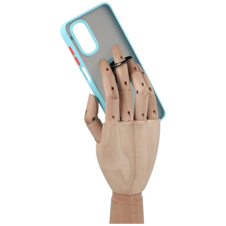 Etui z uchwytem na palec Bizon Case Hybrid Ring do Motorola Moto G22 / E32 / E32s, przydymione z jasnoniebieską ramką