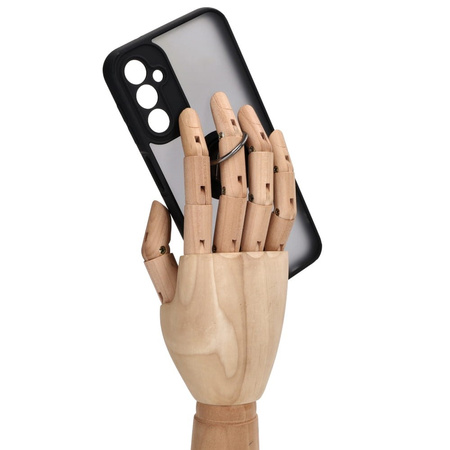 Etui z uchwytem na palec Bizon Case Hybrid Ring do Galaxy A14 4G / 5G, przydymione z czarną ramką