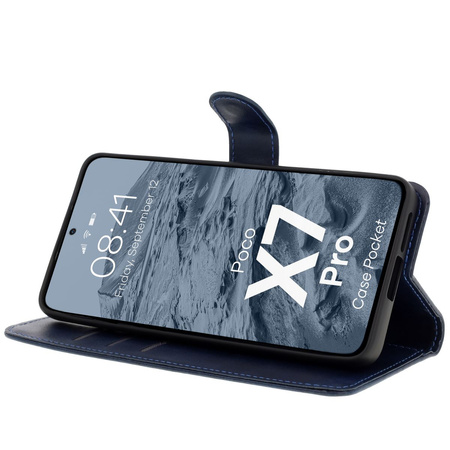 Etui z klapką Bizon Case Pocket do Xiaomi Poco X7 Pro, granatowe