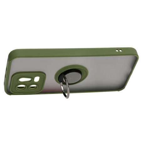 Etui z uchwytem na palec Bizon Case Hybrid Ring do Xiaomi 13, przydymione z zieloną ramką