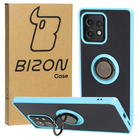 Etui z uchwytem na palec Bizon Case Hybrid Ring do Motorola Edge 40 Pro, przydymione z jasnoniebieską ramką