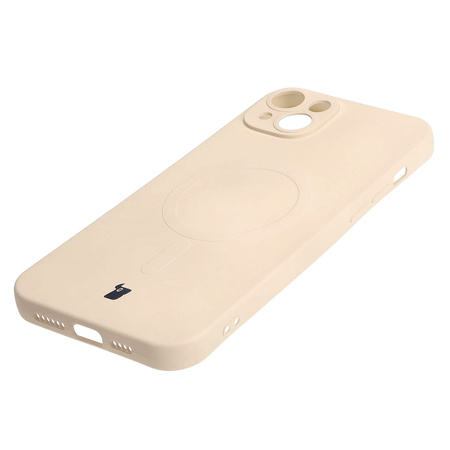 Etui silikonowe z pierścieniem magnetycznym Bizon Case Silicone Magnetic do iPhone 14 Plus, beżowe