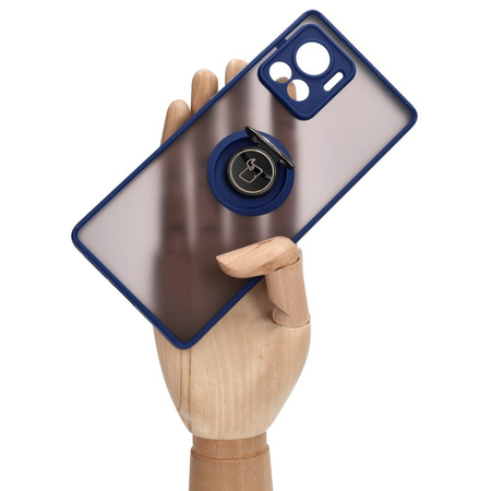 Etui z uchwytem na palec Bizon Case Hybrid Ring do Motorola Edge 30 Ultra, przydymione z granatową ramką