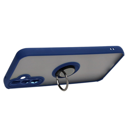 Etui z uchwytem na palec Bizon Case Hybrid Ring do Galaxy A34 5G, przydymione z granatową ramką