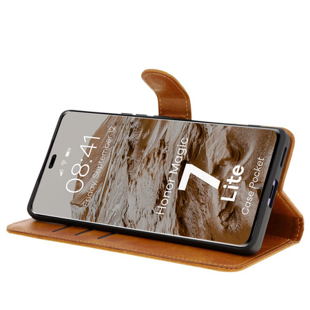 Etui z klapką Bizon Case Pocket do Honor Magic7 Lite, brązowe