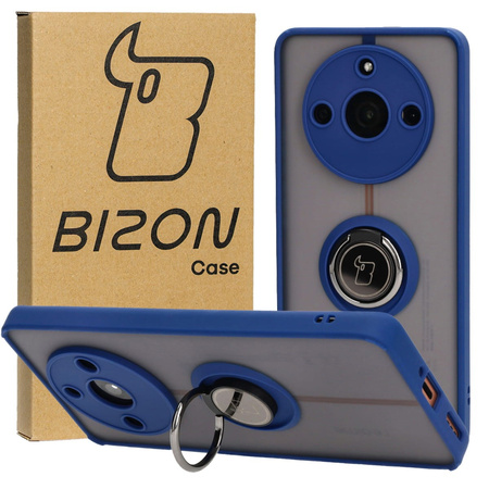 Etui z uchwytem na palec Bizon Case Hybrid Ring do Realme 11 Pro / 11 Pro+, przydymione z granatową ramką