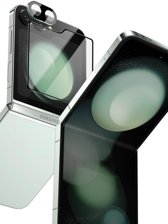 Szkło na aparat + szkło na ekran zewnętrzny Bizon Glass Silk Lens do Galaxy Z Flip6, 2 zestawy