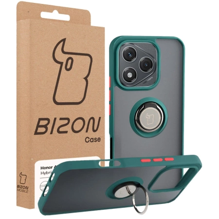 Etui z uchwytem na palec Bizon Case Hybrid Ring do Honor 400 Lite, przydymione z ciemnozieloną ramką