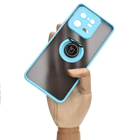 Etui z uchwytem na palec Bizon Case Hybrid Ring do Xiaomi 13 Pro, przydymione z jasnoniebieską ramką