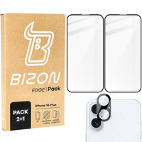 2x Szkło hartowane z ramką + szybka na aparat Bizon Edge 2 Pack do iPhone 16 Plus